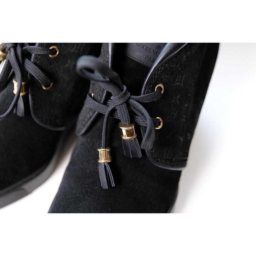 Louis Vuitton Black Suede Leather Wedge Monogram Embossed Booties (IT 40, US 10) - Picture 6 of 9